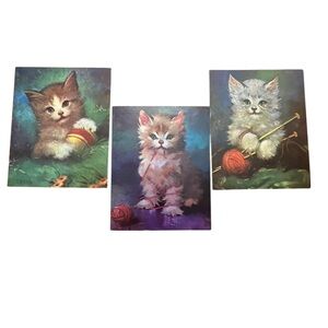Vintage MCM Florence Kroger Charming Kitten Lithograph Prints - Set of 3